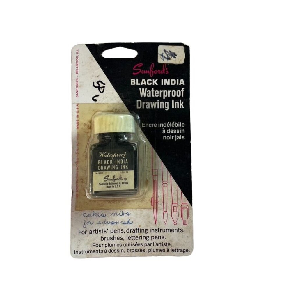 Vintage Black India Waterproof Drawing Ink Mix Media Sanfords u New Old Stock
